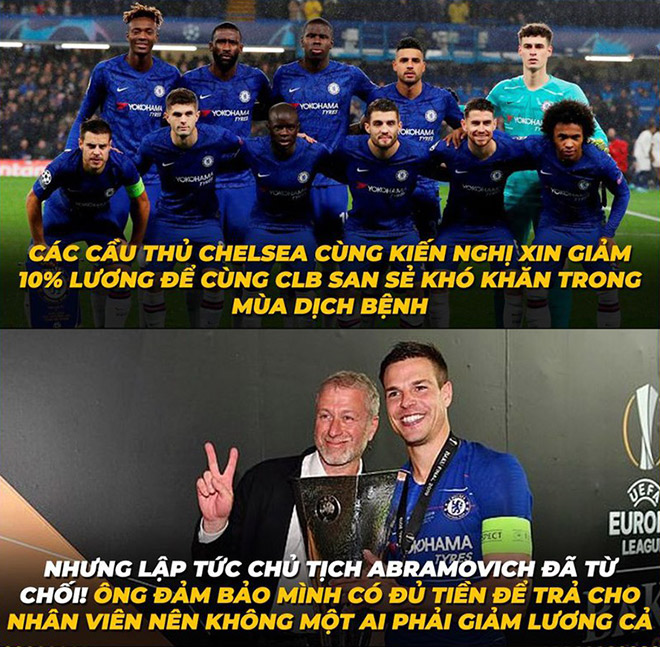 Các cầu thủ Chelsea xin giảm lương nhưng chủ tịch đội bóng không đồng ý.