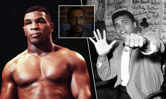 Ali Junior (giữa) khẳng định Mike Tyson (trái) không phải đối thủ của cha mình (phải)