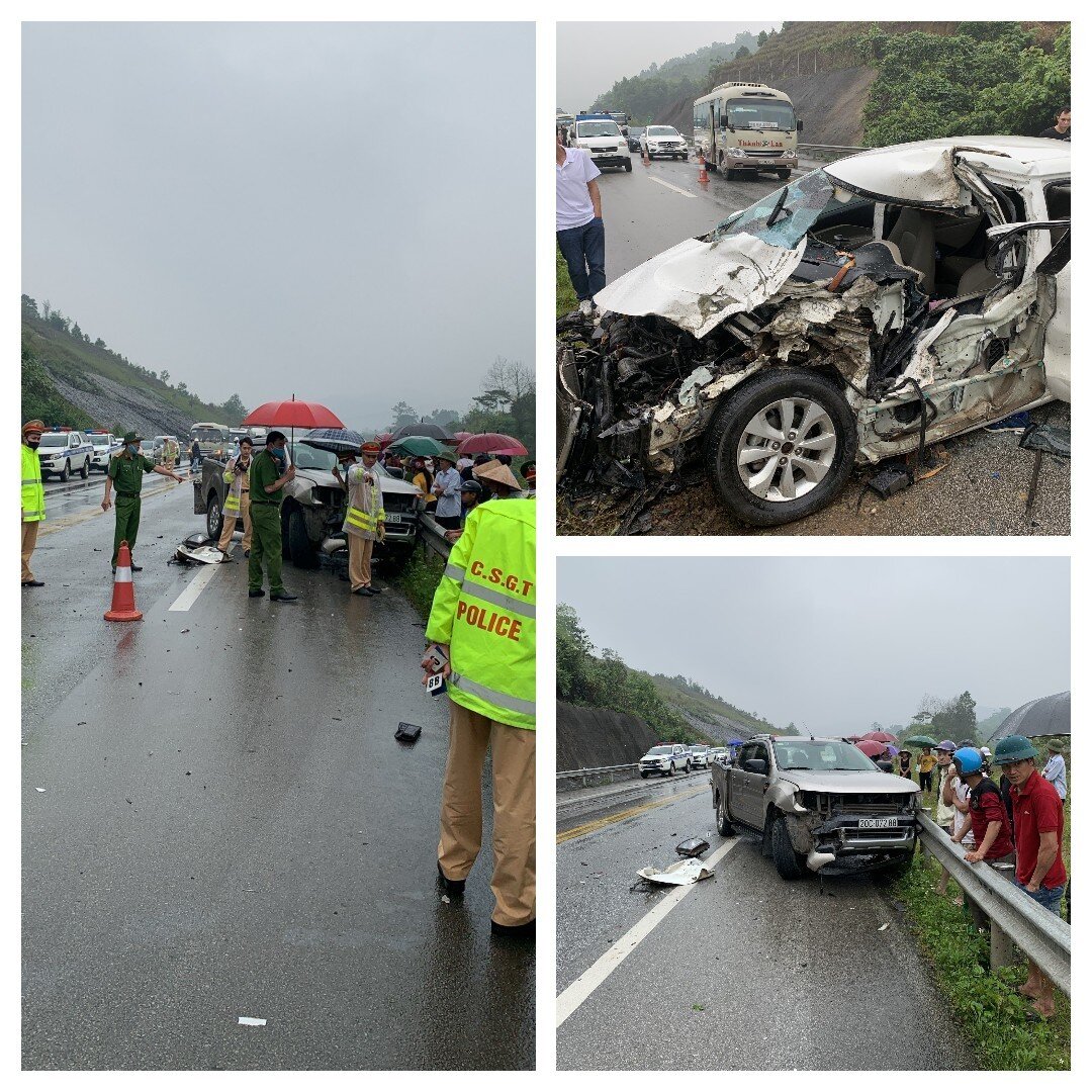 Hiện trường của vụ tai nạn liên hoàn trên cao tốc Nội Bài - Lào Cai xảy ra ngày 1/5.