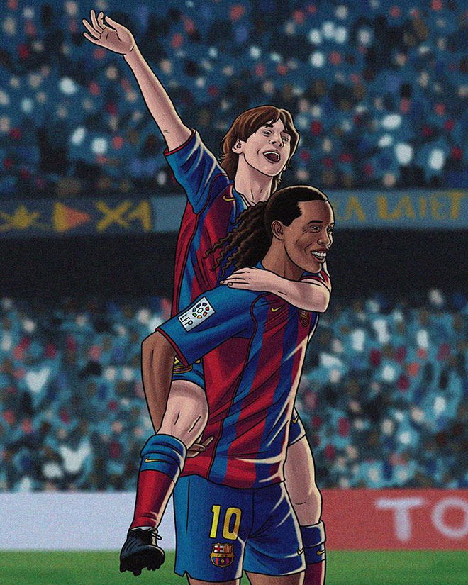 Ronaldinho, người dẫn dắt Messi trong những ngày đầu chơi bóng chuyên nghiệp tại Barca.