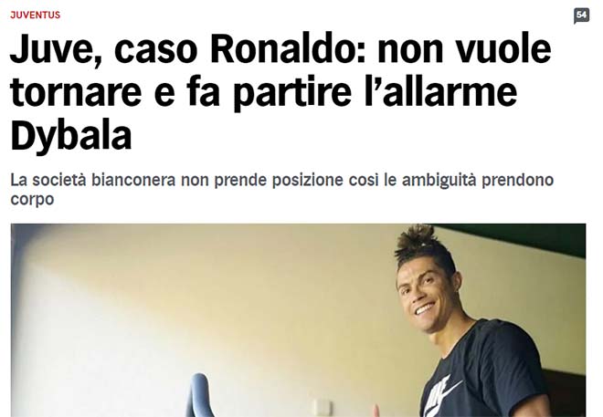 Tờ Corriere dello Sport tố người của Ronaldo để lộ tin Dybala bị nhiễm Covid-19
