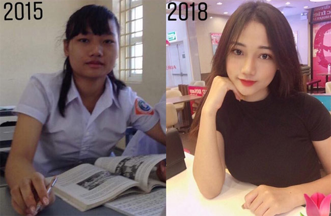 Chia sẻ ảnh trước và sau 3 năm của mình, Dạ Thảo (sinh năm 1998, quê Quảng Ninh, sinh viên trường Đại học Công nghiệp Hà Nội) được mệnh danh là "cô gái vàng trong làng lột xác". 