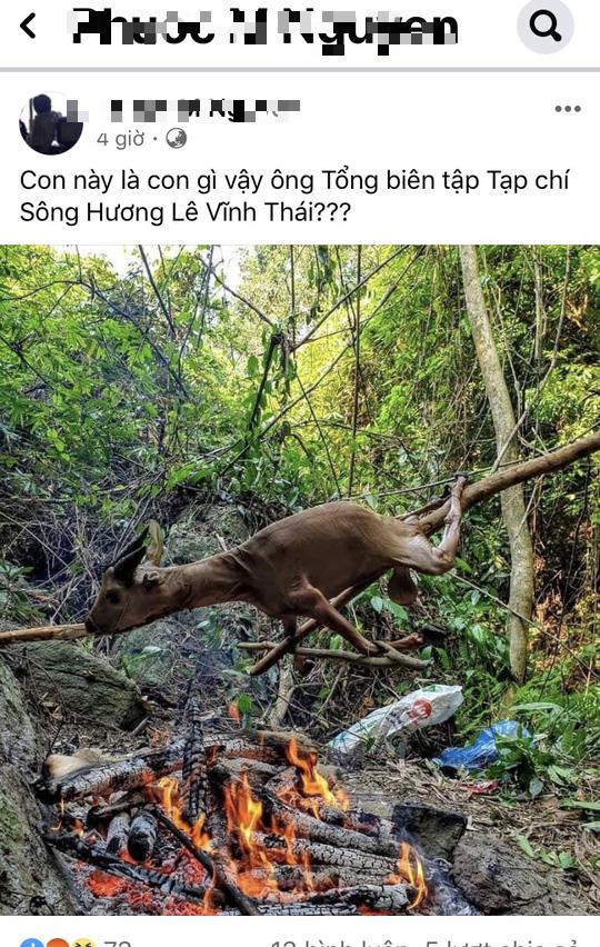 Hình ảnh cá thể động vật đang bị nướng từ trang Facebook cá nhân ông Thái được nhiều người chia sẻ với nghi ngờ rằng đây là thú rừng quý hiếm.