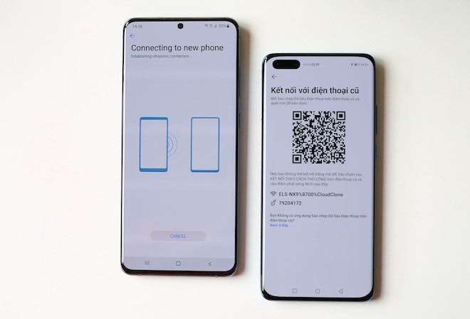 Quét mã QR Code để kết nối điện thoại cũ và Huawei P40 Pro.