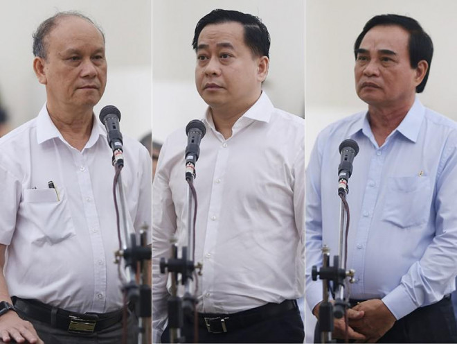 Từ trái qua: Các bị cáo Trần Văn Minh, Phan Văn Anh Vũ và Văn Hữu Chiến. Ảnh: TP Thiệt hại hơn 21.000 tỉ đồng