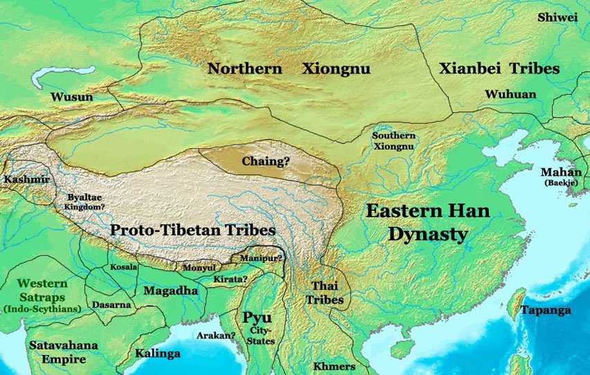 Bản đồ&nbsp;lãnh thổ Bắc và Nam Hung Nô sau khi bị nhà Hán chia cắt
