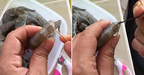 Lấy chỉ đen trên lưng tôm chỉ với 1 cây tăm