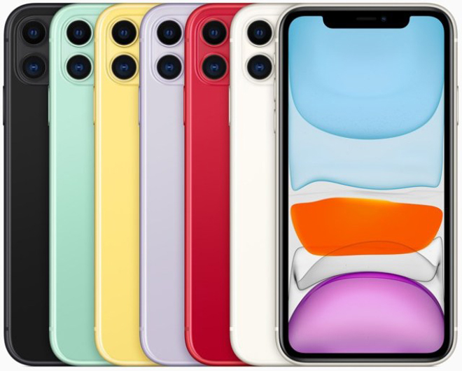 Các tuỳ chọn màu của iPhone 11.