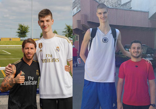 Rioux (áo trắng) 14 tuổi, cao 2m21 hiện là cầu thủ của CLB bóng rổ Real Madrid. Robert Bobroczky (phải) 19 tuổi, 2m31 hiện đang học tập tại Mỹ, cơ hội dự NBA rộng mở