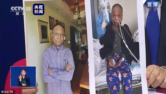 Bác sĩ Yi thời điểm đã xuất viện hôm 9/5 (trái) và thời điểm chưa xuất viện hôm 6/4. Ảnh: CCTV