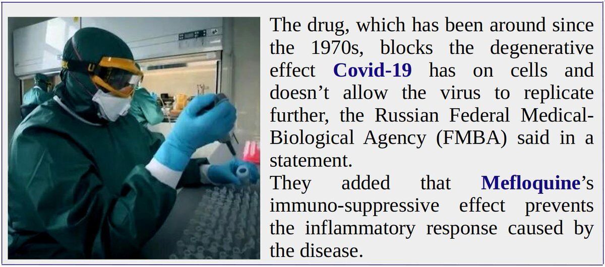Mefloquine - thuốc chống sốt rét có từ thập niên 70 đang được Nga nghiên cứu để chống lại virus Covid-19.