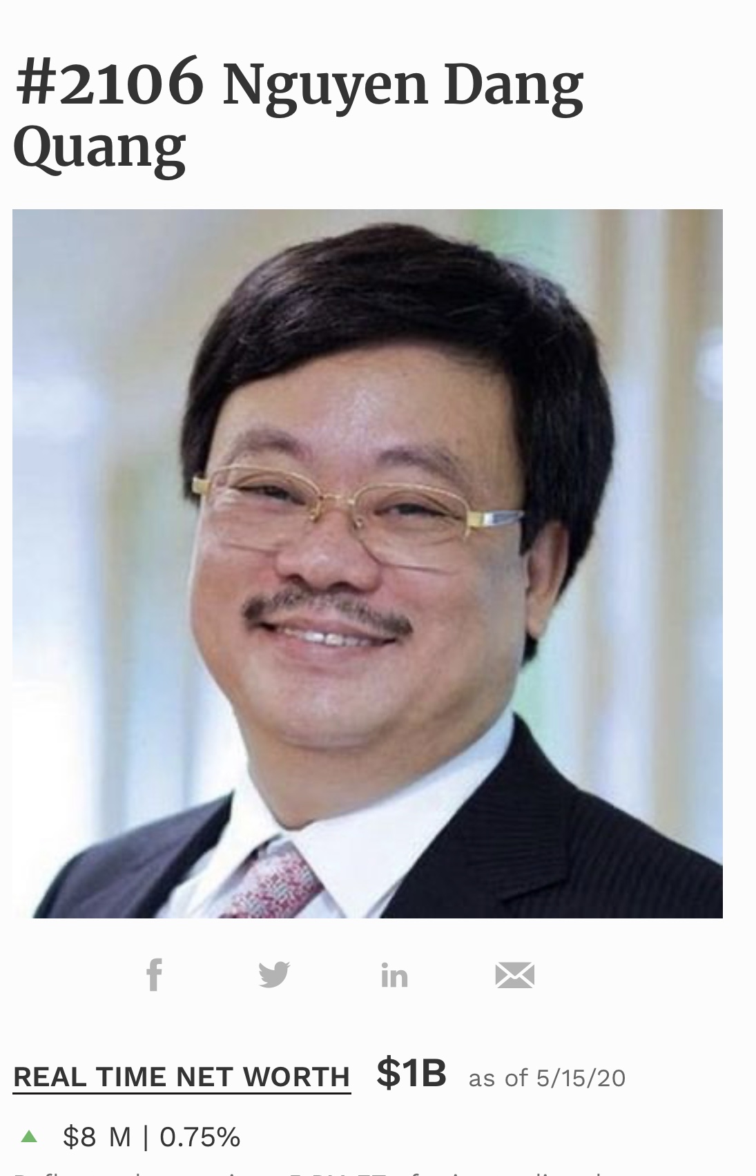 &nbsp;Hiện tài sản của ông Nguyễn Đăng Quang đạt 1 tỷ USD.