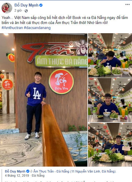 Bài chia sẻ của Duy Mạnh về sở thích thưởng thức món ăn Đà Nẵng, nhất là tại nhà hàng Ẩm Thực Trần ở số 11, đường Nguyễn Văn Linh