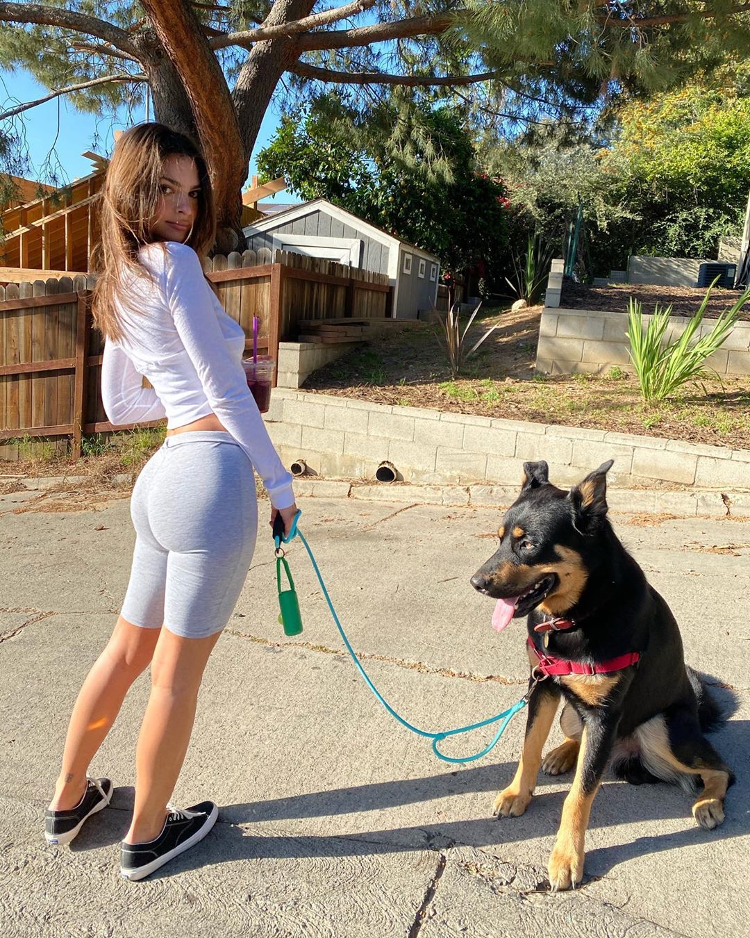 Emily Ratajkowski đăng ảnh đi dạo cùng chú cún cưng.