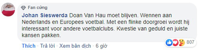 CĐV Heerenveen gửi lời cám ơn Văn Hậu và hy vọng anh sẽ tiếp tục gắn bó với đội bóng