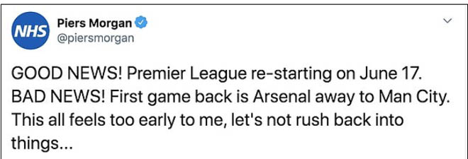 Tuy nhiên, fan Arsenal tỏ ra vô cùng lo lắng vì đối thủ của họ ở trận đấu tái xuất là... Man City