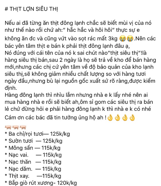 Những lời giới thiệu và cam kết của người bán về loại thịt “tươi” này. (Ảnh chụp màn hình)