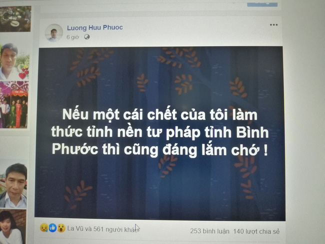 Dòng tâm tư của ông Phước trên Facebook trước khi nhảy lầu tự tử vào ngày 29/5. Ảnh: CTV