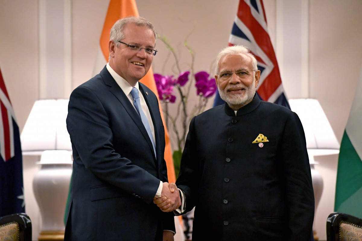 Thủ tướng Úc Scott Morrison trong một cuộc gặp với người đồng cấp Ấn Độ Narendra Modi.