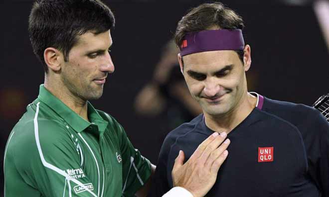 Djokovic (áo xanh) thắng áp đảo Federer (áo đen)