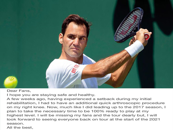 Roger Federer thông báo chính thức nghỉ hết năm 2020 trên trên mạng xã hội