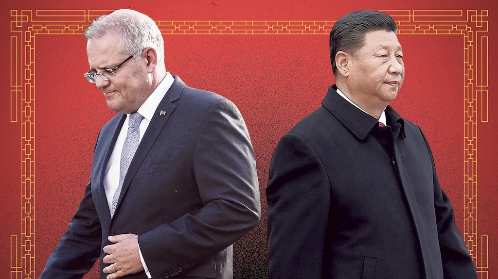 Thủ tướng Úc Scott Morrison (trái) và Chủ tịch Trung Quốc Tập Cận Bình. Ảnh: Politicom