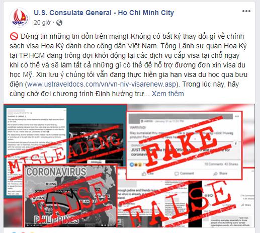 Thông báo của Tổng lãnh sự quán Mỹ tại TP HCM về việc ngừng cấp visa trên trang Facebook