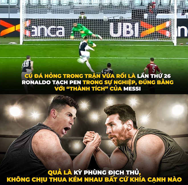 Ronaldo đã cân bằng thành tích "tạch pen" của Messi.