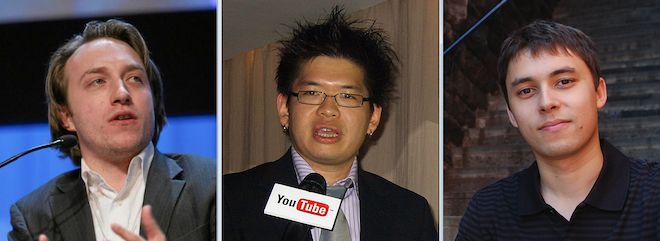 Các nhà sáng lập YouTube từ trái sang phải:&nbsp;Chad Hurley, Steve Chen, and Jawed Karim.