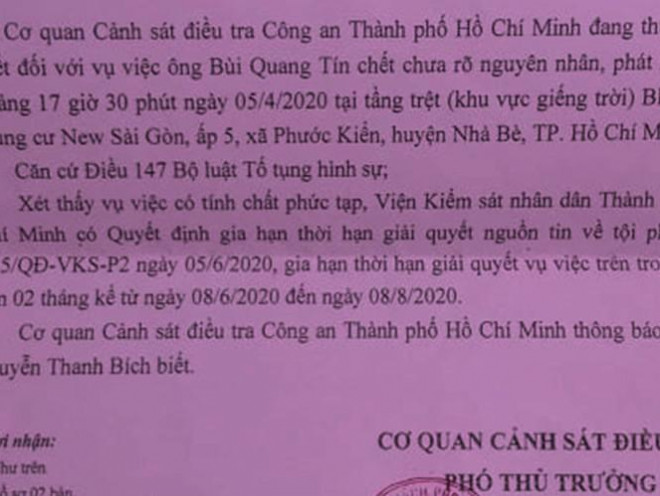 Viện KSND TPHCM vừa có Quyết định gia hạn giải quyết vụ tiến sĩ Bùi Quang Tín tử vong. Ảnh: Tân Châu