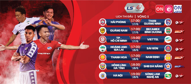 Lịch thi đấu và kênh phát sóng các trận vòng 5 V-League