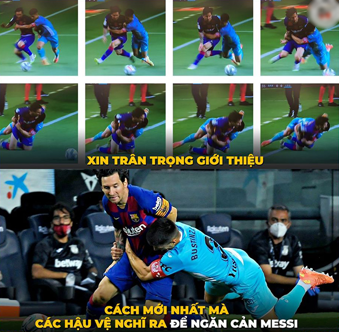 Cách mới nhất để ngăn cản Messi đi bóng.