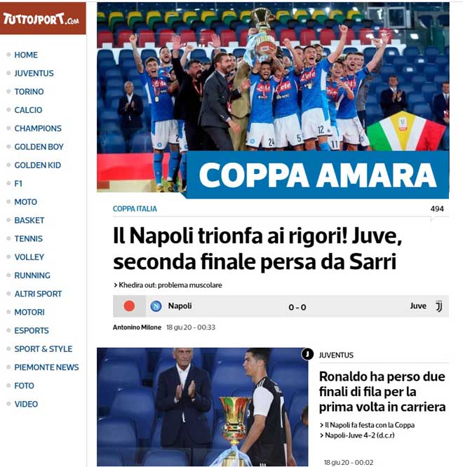 Tờ Tutto Sport lo ngại cho Juventus vì HLV Sarri kém tài