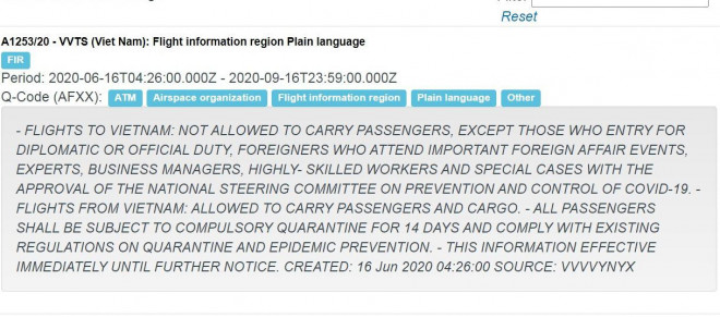 Thông báo của ICAO - Ảnh chụp màn hình