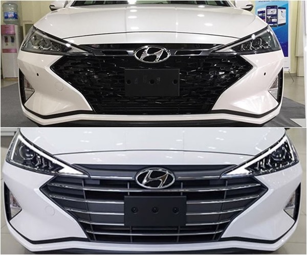 Mặt trước của phiên bản Elantra Sport phía trên và phiên bản 1.6 AT và MT