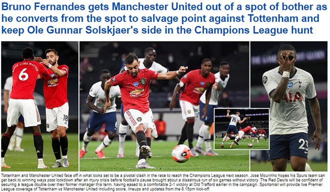 Tờ Daily Mail của Anh ca ngợi màn trình diễn của Pogba và Fernandes