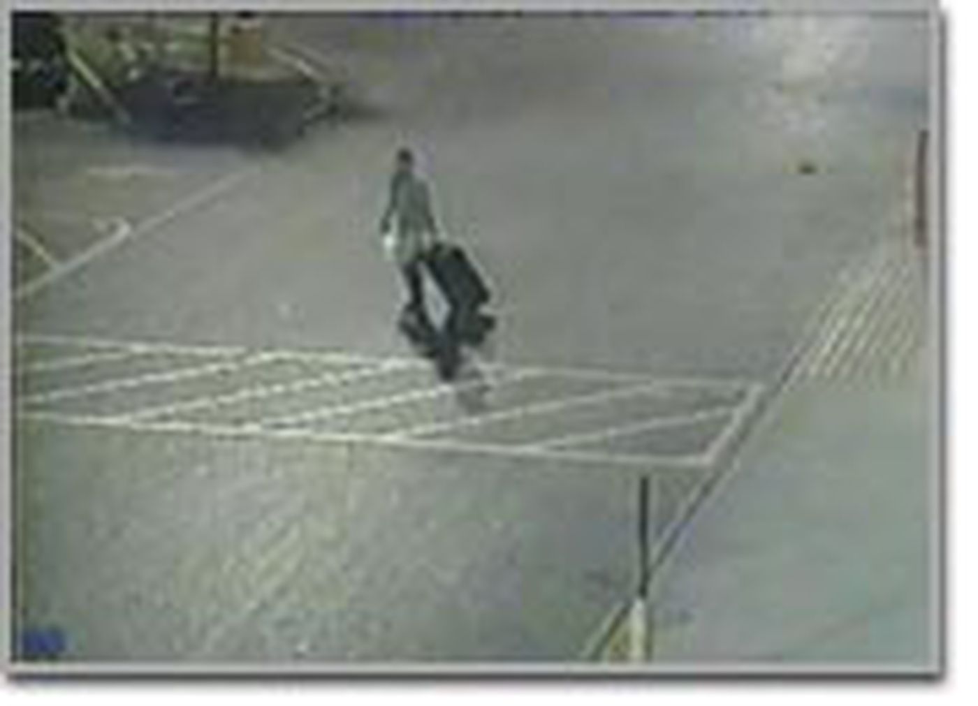 Hình ảnh trên camera cho thấy nghi phạm kéo theo chiếc vali và tiến về phía một chiếc xe tải sau khi mua hàng tại siêu thị.