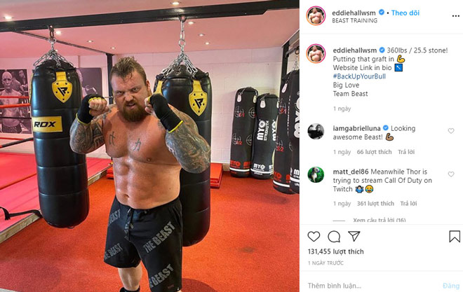 Eddie Hall từ&nbsp;186 kg giảm được 25 kg còn&nbsp;163 kg