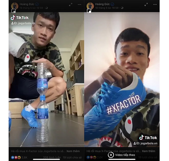 Hoàng Đức đi đầu trend với động tác ăn mừng khoe giày sau cú dứt điểm đá văng 2 chai nước… cùng cả chiếc điện thoại đang quay. Chắc xót xa lắm nhưng cầu thủ này vẫn không quên ngầu trong mọi hoàn cảnh.