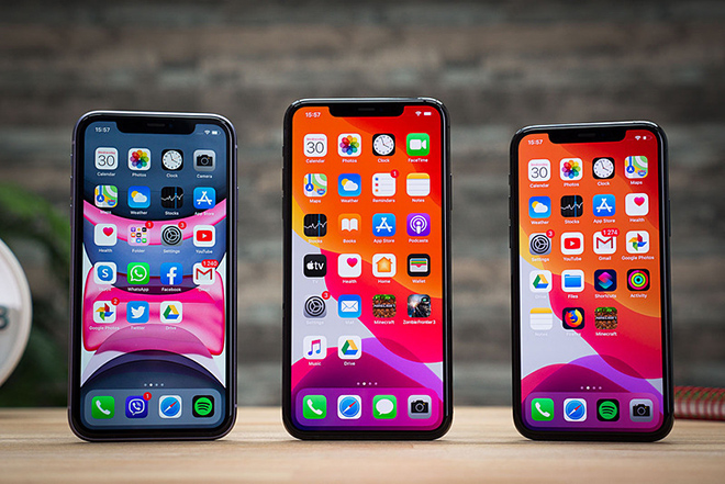 Bộ ba iPhone 11, iPhone 11 Pro Max và iPhone 11 Pro.