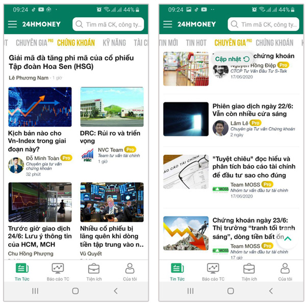 Thông tin tổng hợp về đầu tư, chứng khoán trên app 24hMoney là công cụ hữu ích cho nhà đầu tư.