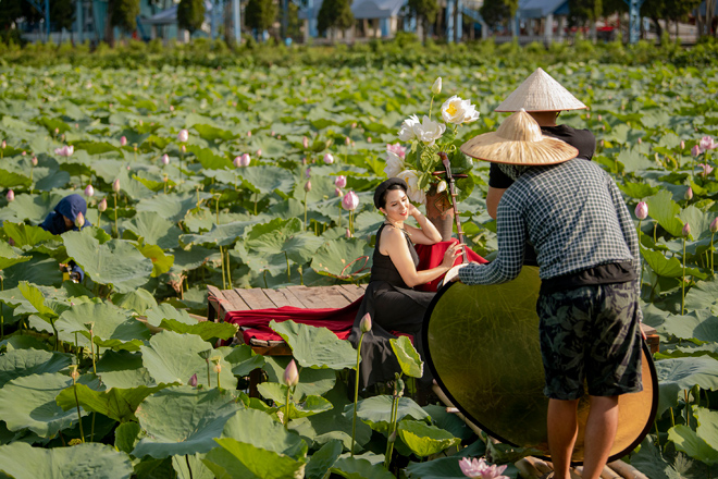 Nắng nóng như đổ lửa, chị em vẫn “phơi mình” tạo dáng dưới đầm sen - 10