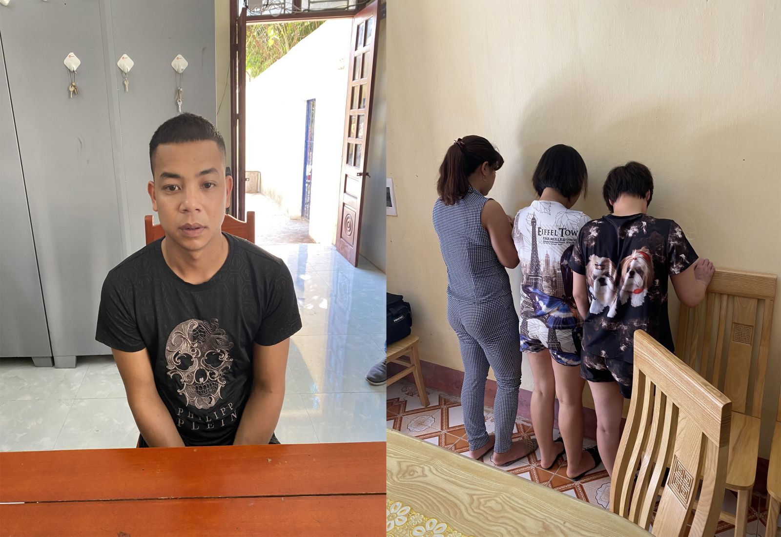 Trịnh Tý Tiến và 3 nhân viên bán dâm cho khách tại trụ sở công an.