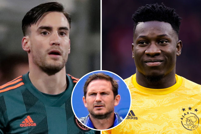 Nicolas Tagliafico (trái) và Andre Onana được HLV Frank Lampard để mắt