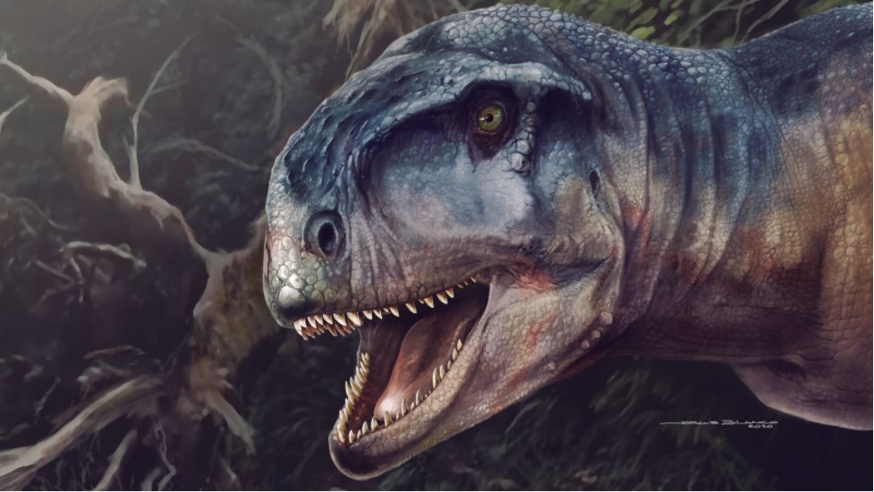 Bức vẽ về loài khủng long&nbsp;Llukalkan aliocranianus, được mệnh danh là "kẻ reo giắc nỗi sợ". Ảnh:&nbsp;Jorge Blanco and Journal of Vertebrate Paleontology