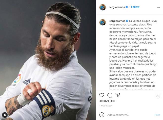 Chia sẻ của Ramos trên mạng xã hội