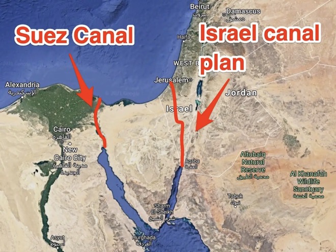 Kênh đào thay thế được đề xuất chảy qua vùng sa mạc ở Israel.