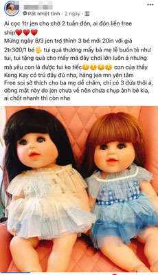 Búp bê Kumanthong được bày bán công khai trên mạng xã hội