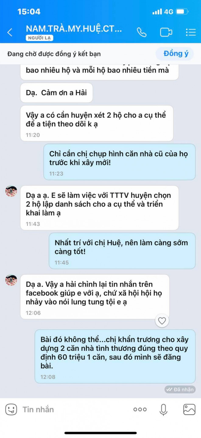 Tin nhắn trao đổi giữa bà Huệ và ông Đoàn Ngọc Hải ngày 10-4 được ông Hải chia sẻ công khai trên Facebook