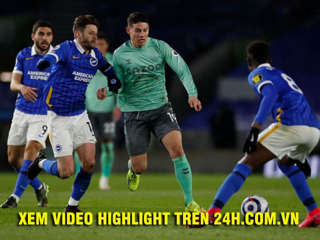 Video Brighton - Everton: Tấn công dữ dội, James Rodriguez lạc lõng